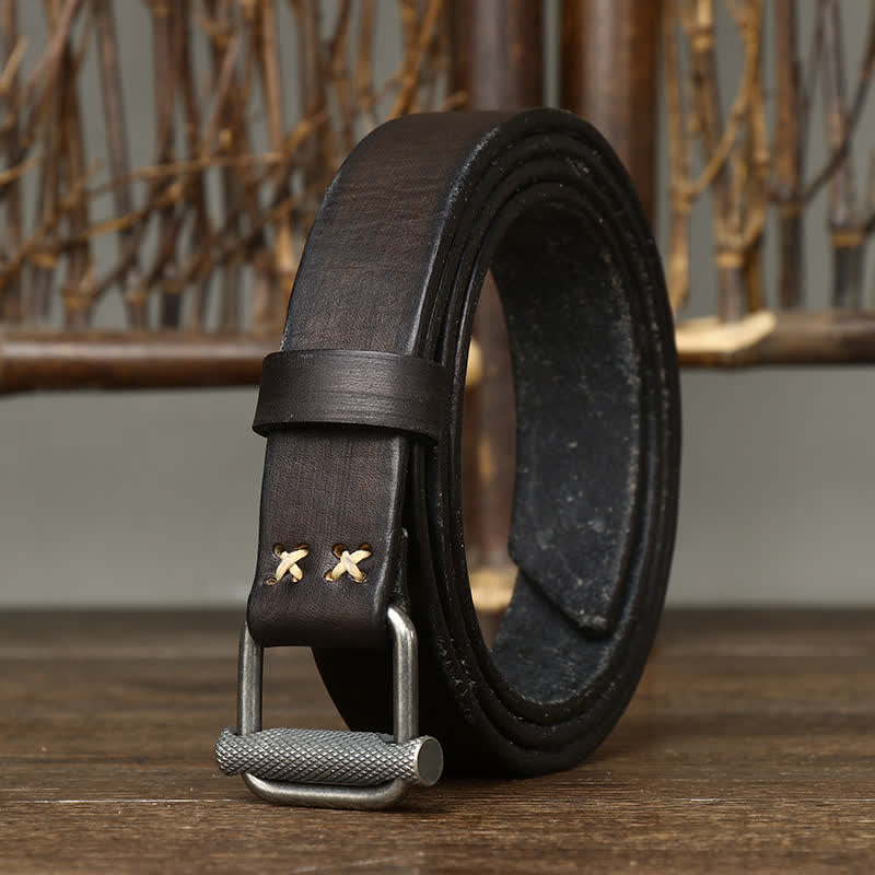Retro Distressed Adjustable Smooth Buckle Leather Belt - image 6