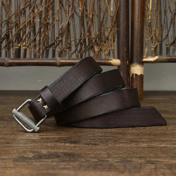 Retro Distressed Adjustable Smooth Buckle Leather Belt - image 7
