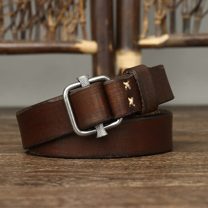 Retro Distressed Adjustable Smooth Buckle Leather Belt - Coffee - 40 - image 0