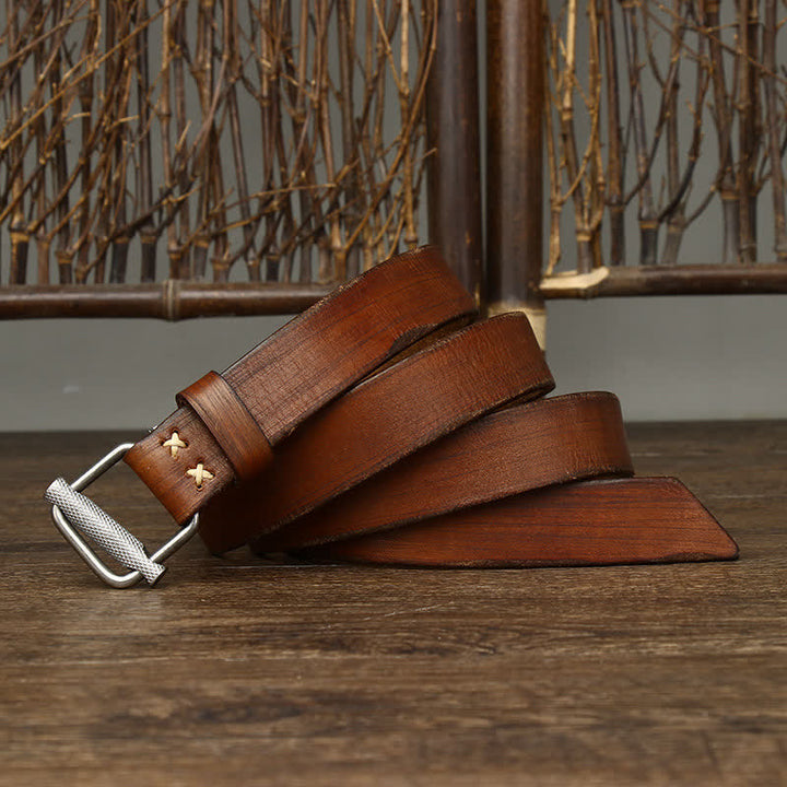 Retro Distressed Adjustable Smooth Buckle Leather Belt - image 10