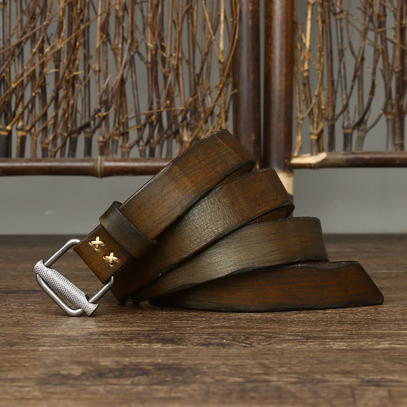 Retro Distressed Adjustable Smooth Buckle Leather Belt - image 16