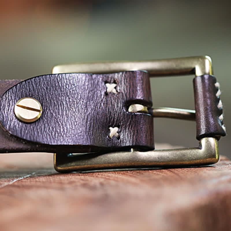 Hand-Made Sewing Retro Jeans Genuine Leather Belt - image 4