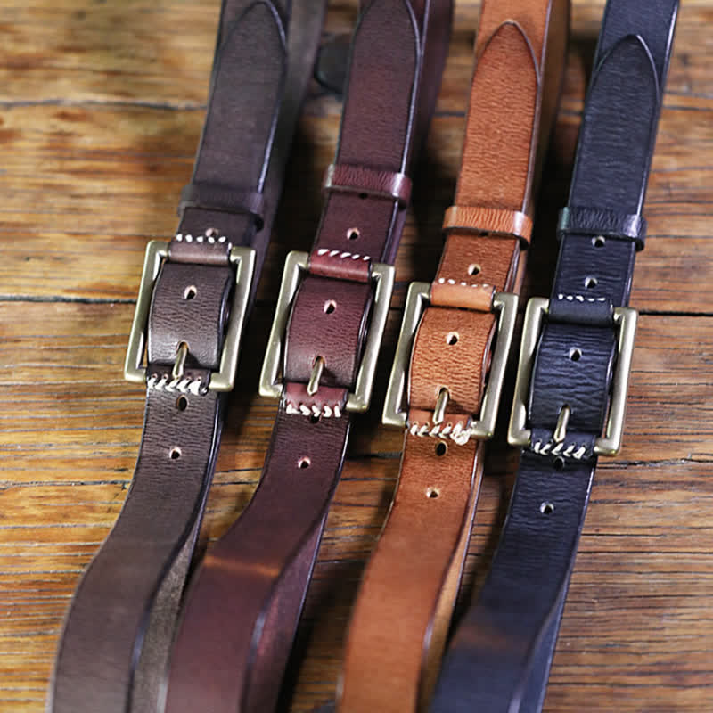 Hand-Made Sewing Retro Jeans Genuine Leather Belt - image 1