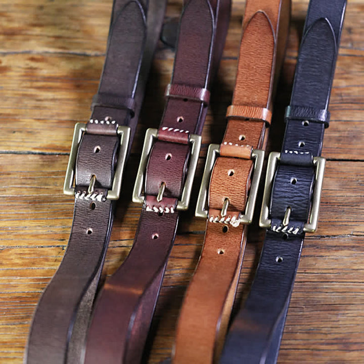 Hand-Made Sewing Retro Jeans Genuine Leather Belt - image 1