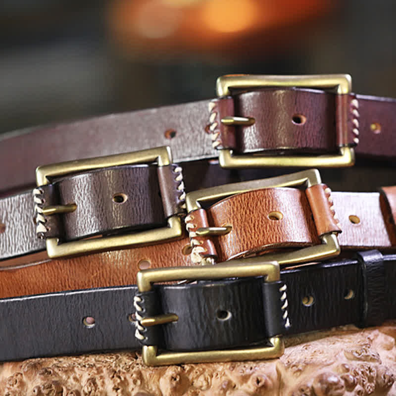 Hand-Made Sewing Retro Jeans Genuine Leather Belt - image 2