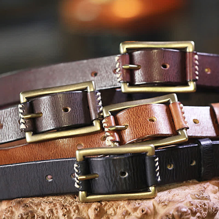 Hand-Made Sewing Retro Jeans Genuine Leather Belt - image 2