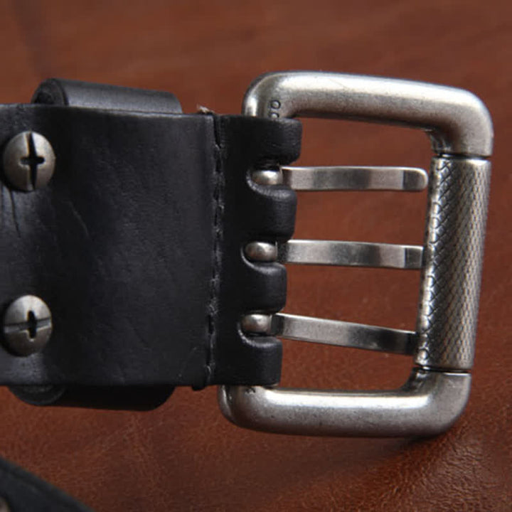 Stylish Three Row Cross Studded Rivet Leather Belt - image 3