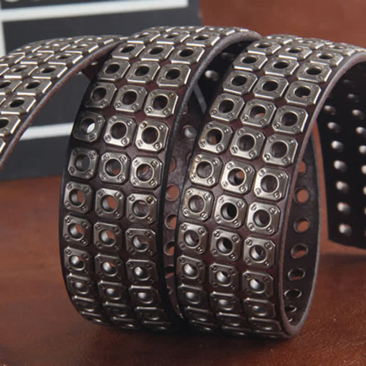 Stylish Three Row Cross Studded Rivet Leather Belt - image 2