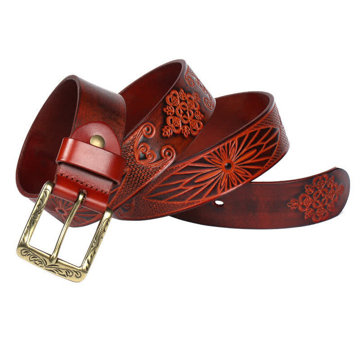 Medieval Exotic Embossed Pattern Leather Belt - Brown - 44 - image 13