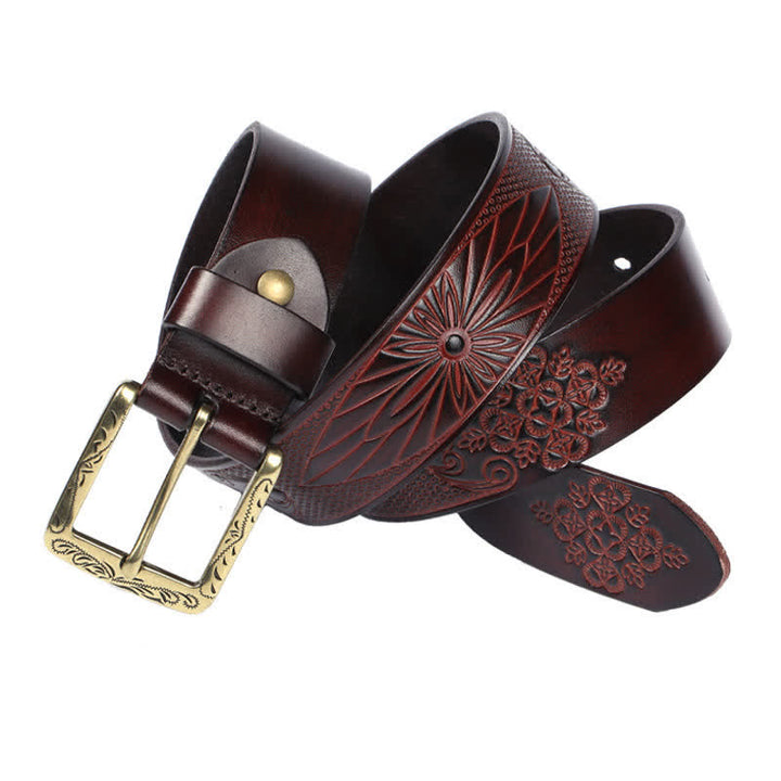 Medieval Exotic Embossed Pattern Leather Belt - Coffee - 44 - image 0