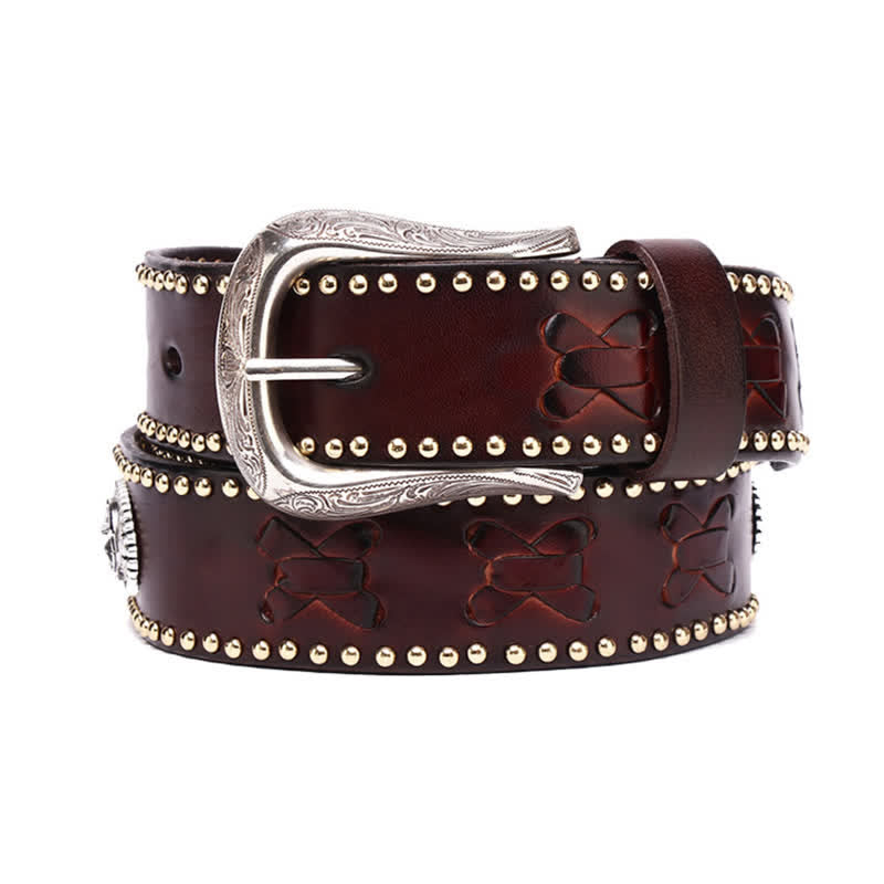 Weatern Style Five-Pointed Star Rivets Leather Belt - image 4