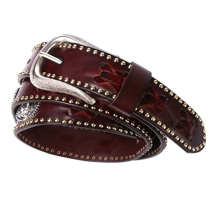 Weatern Style Five-Pointed Star Rivets Leather Belt - image 3