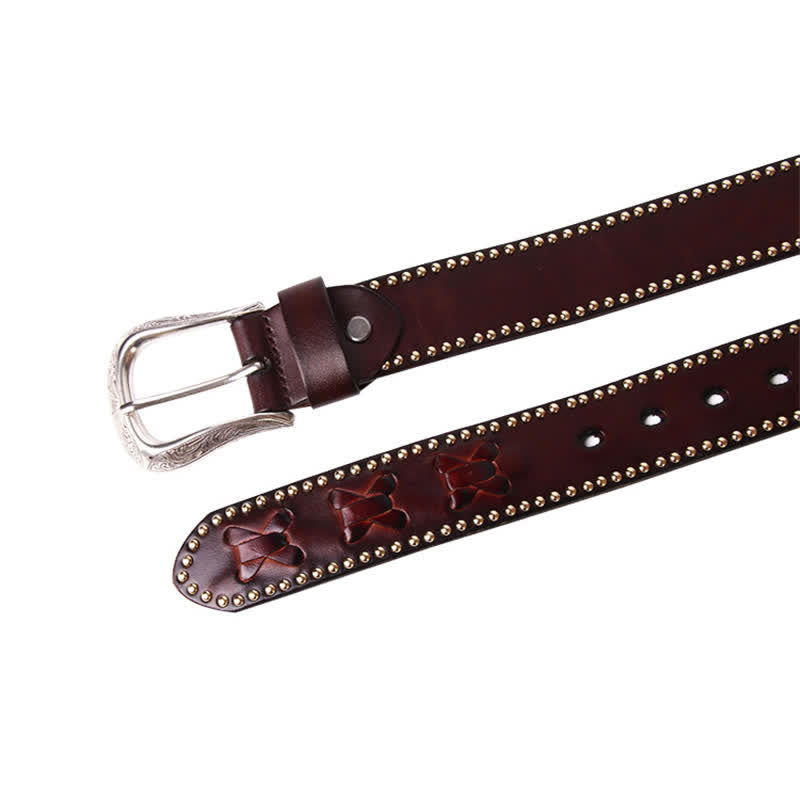 Weatern Style Five-Pointed Star Rivets Leather Belt - image 7