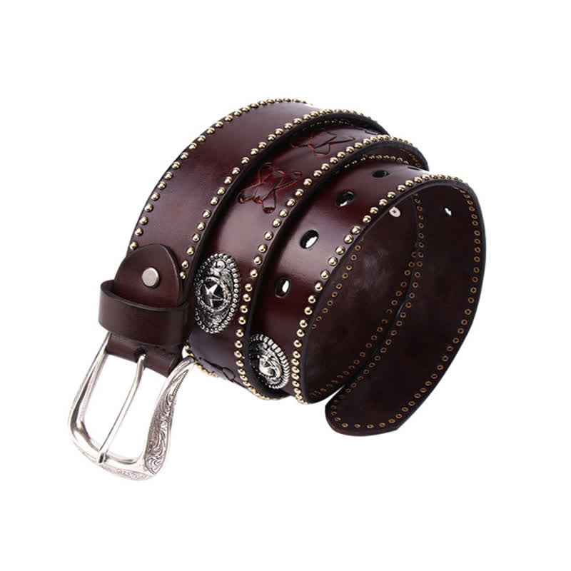 Weatern Style Five-Pointed Star Rivets Leather Belt - image 6