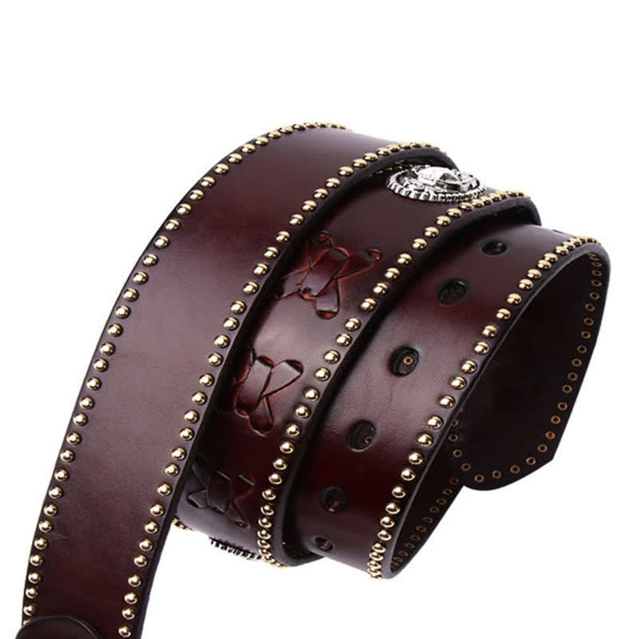 Weatern Style Five-Pointed Star Rivets Leather Belt - image 9