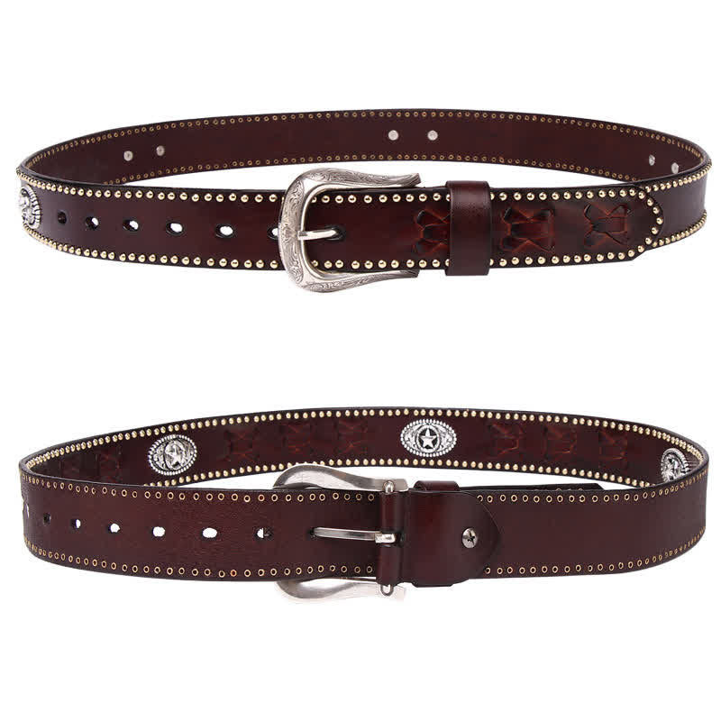 Weatern Style Five-Pointed Star Rivets Leather Belt - image 1