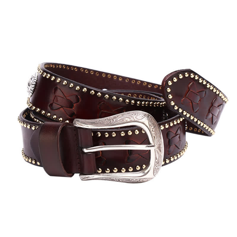 Weatern Style Five-Pointed Star Rivets Leather Belt - image 5