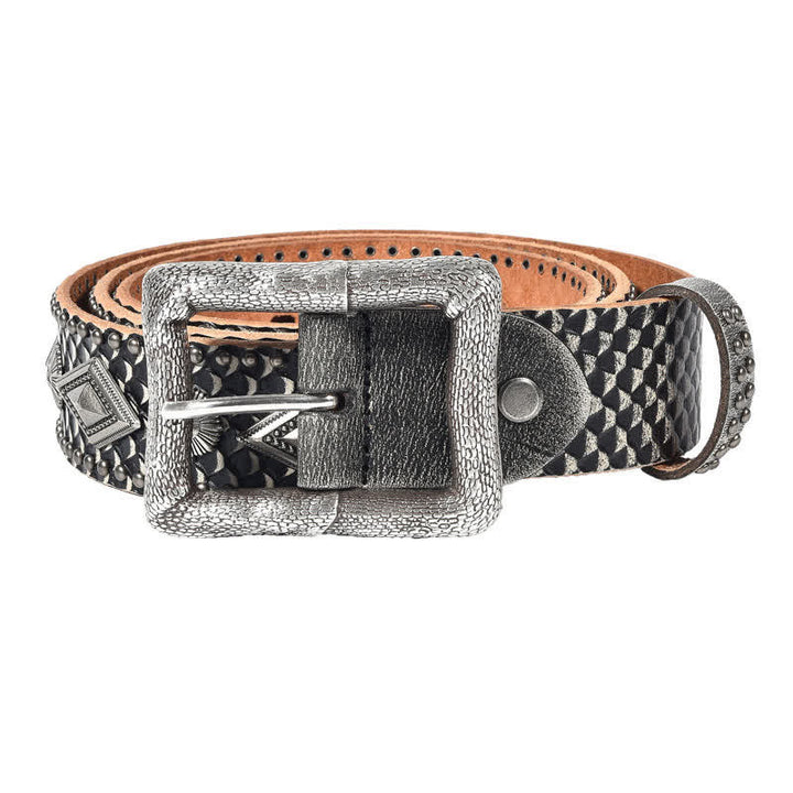 Personality Snake Skin Pattern Rivets Leather Belt - image 3