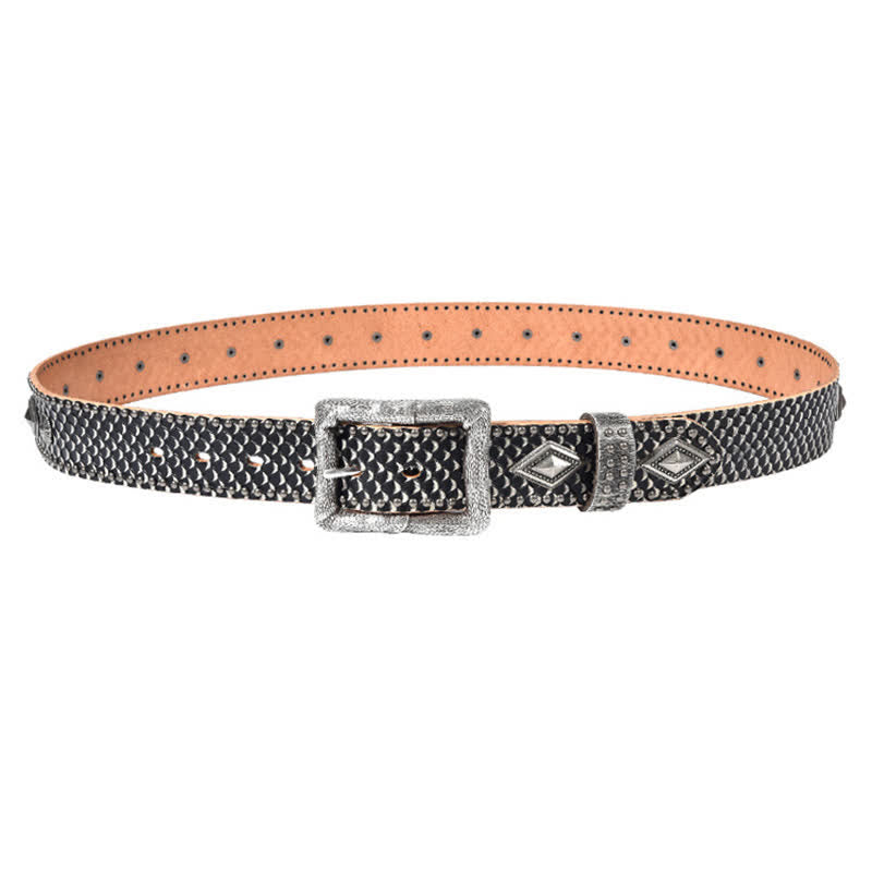 Personality Snake Skin Pattern Rivets Leather Belt - image 4