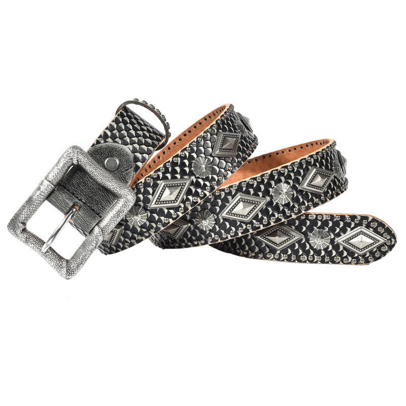 Personality Snake Skin Pattern Rivets Leather Belt - Dark Gray - 44 - image 0