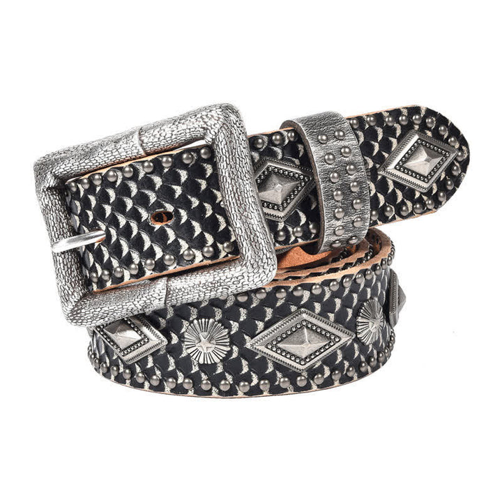 Personality Snake Skin Pattern Rivets Leather Belt - image 2
