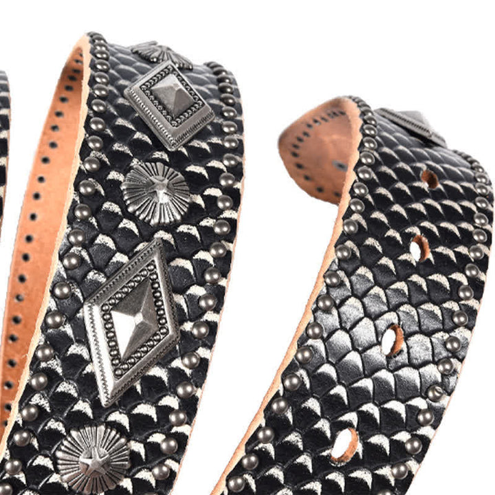 Personality Snake Skin Pattern Rivets Leather Belt - image 9