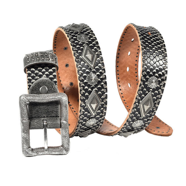 Personality Snake Skin Pattern Rivets Leather Belt - image 1