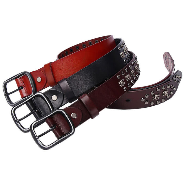Studded Gothic MIni Skull Rivets Leather Belt - image 2