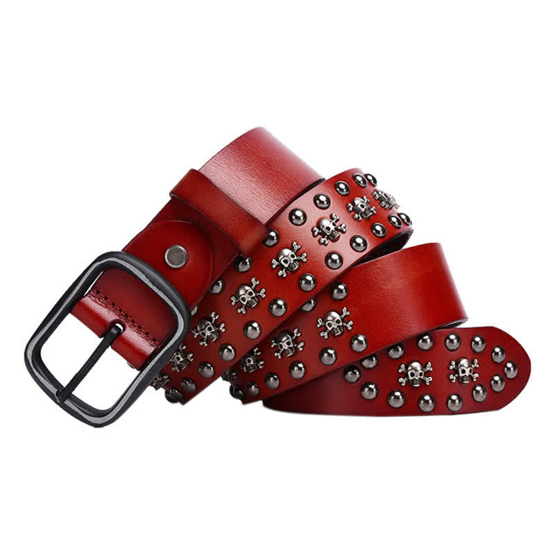Studded Gothic MIni Skull Rivets Leather Belt - Orange - 44 - image 13