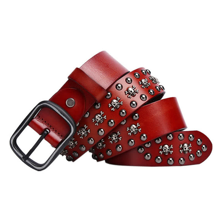 Studded Gothic MIni Skull Rivets Leather Belt - Orange - 44 - image 13