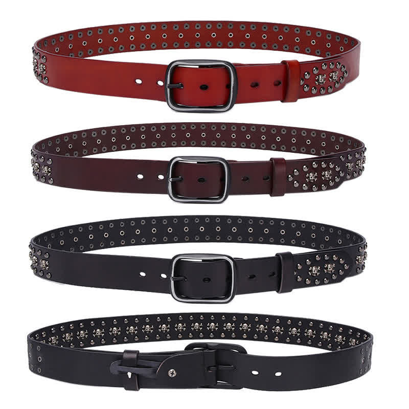 Studded Gothic MIni Skull Rivets Leather Belt - image 1