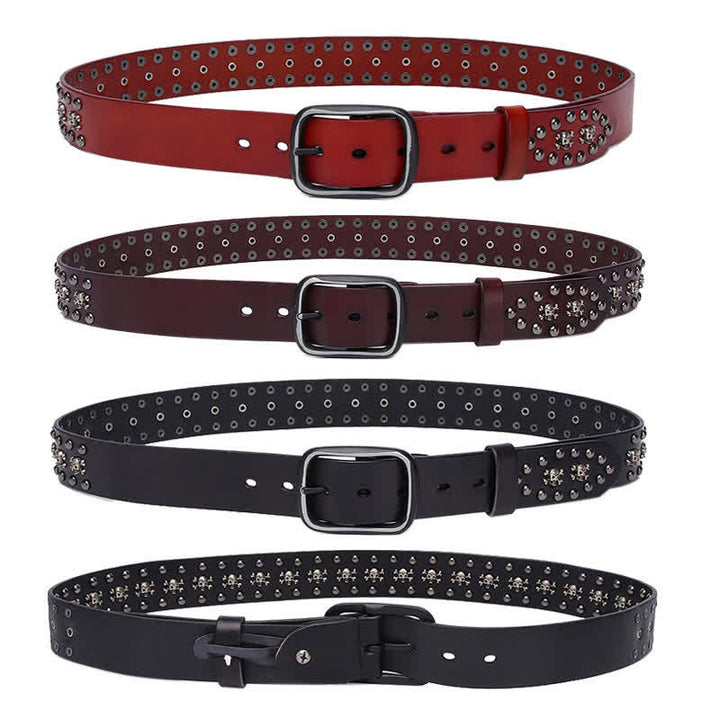 Studded Gothic MIni Skull Rivets Leather Belt - image 1