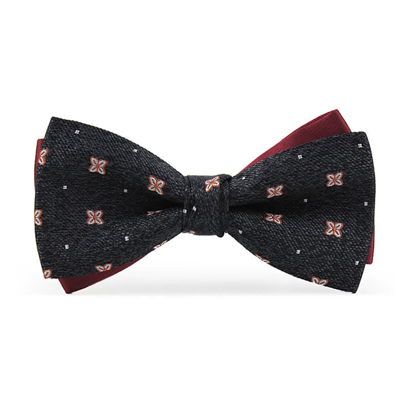 Men's Dark Gray & Burgundy Lucky Stars Silk Bow Tie - Style #1 - image 0