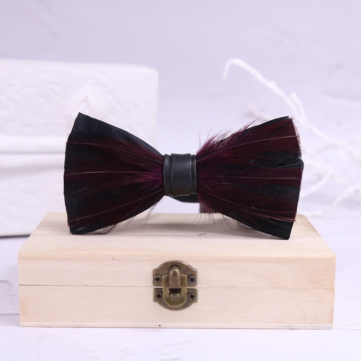 Red White Burgundy Pre-tied Feather Bow Tie - image 11