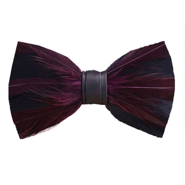 Red White Burgundy Pre-tied Feather Bow Tie - Burgundy - image 8