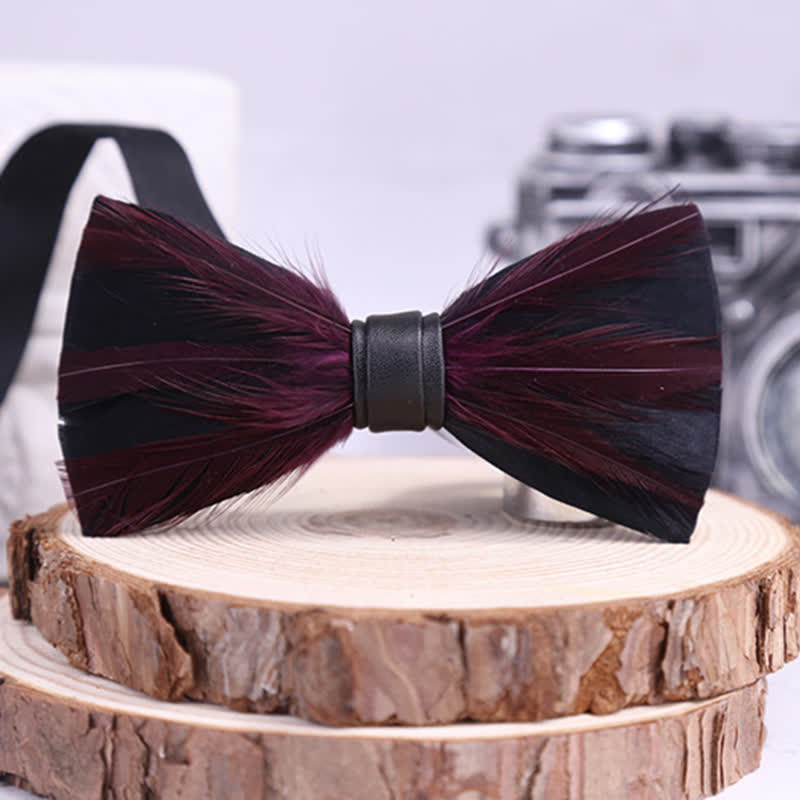 Red White Burgundy Pre-tied Feather Bow Tie - image 9
