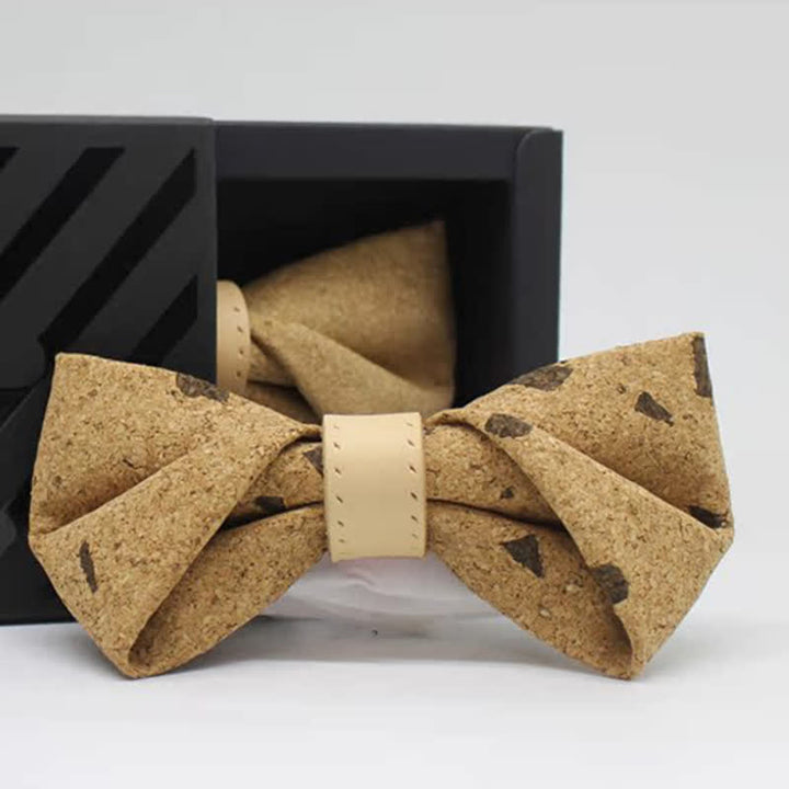 Men's Nature Wood Print Leather Loop Bow Tie - image 3