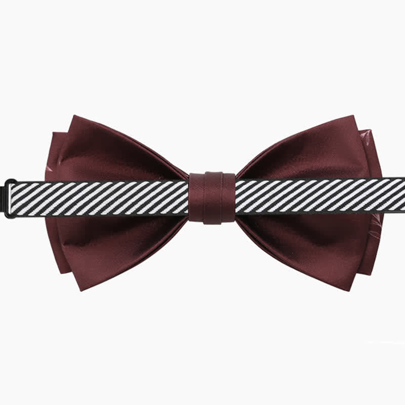 Men's Elegant Wine Red Willow Print Bow Tie - image 5
