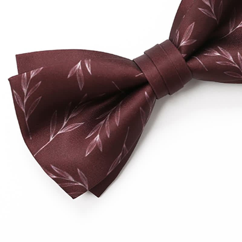 Men's Elegant Wine Red Willow Print Bow Tie - image 4