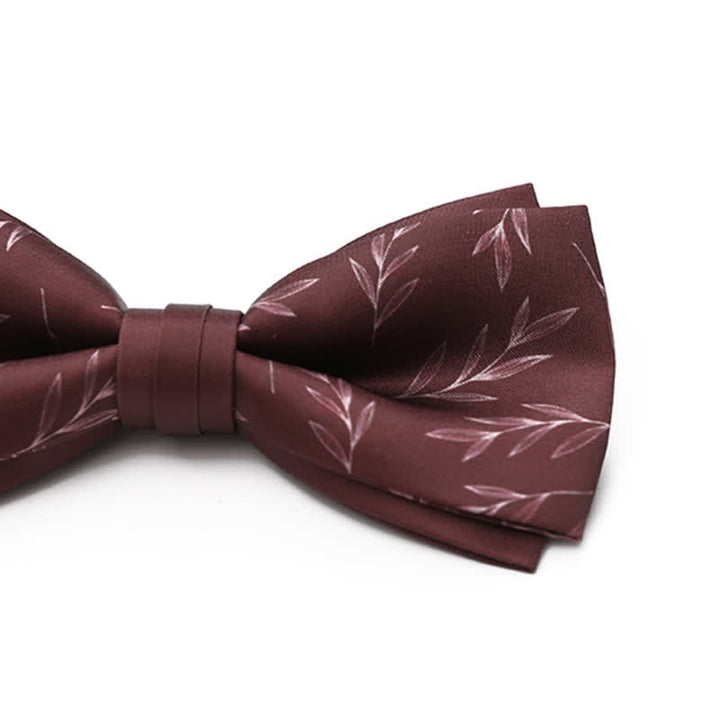 Men's Elegant Wine Red Willow Print Bow Tie - image 2