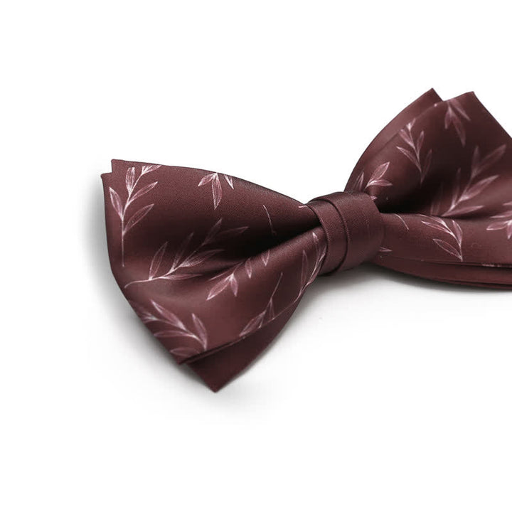 Men's Elegant Wine Red Willow Print Bow Tie - image 3