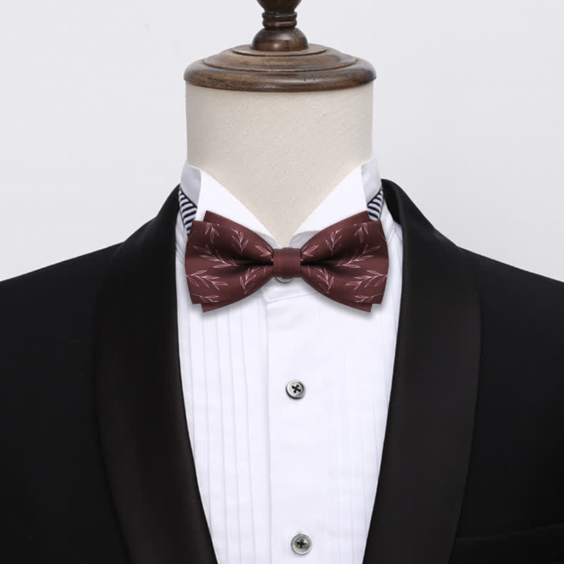 Men's Elegant Wine Red Willow Print Bow Tie - image 1