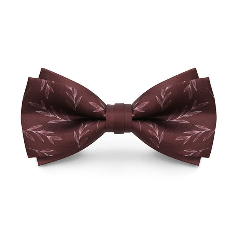 Men's Elegant Wine Red Willow Print Bow Tie - Wine Red - image 0