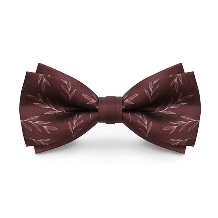 Men's Elegant Wine Red Willow Print Bow Tie - Wine Red - image 0