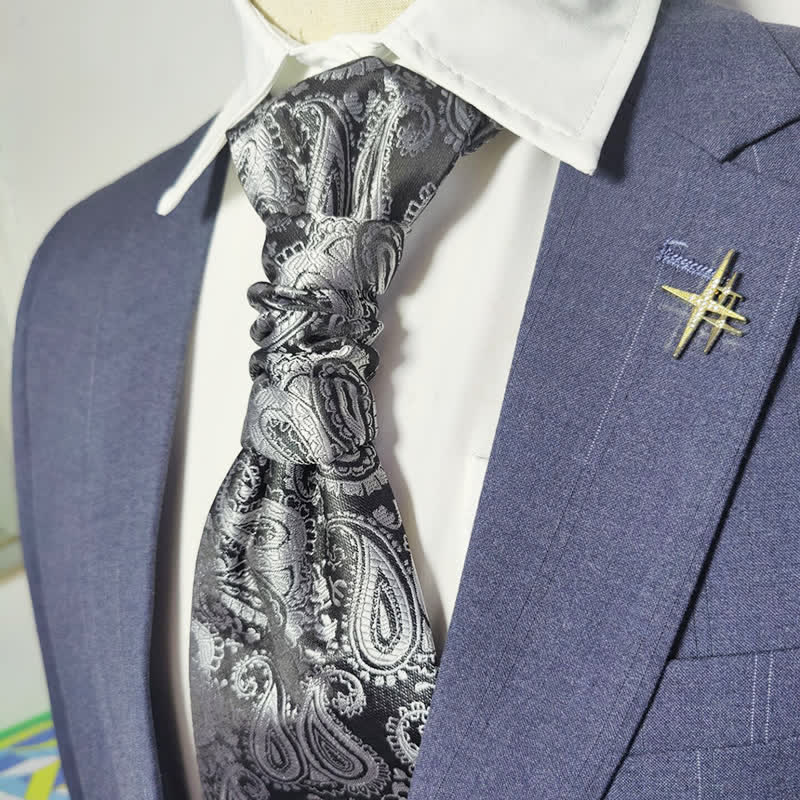 Men's Gentlement Paisley Business Party Pre-Tied Necktie - Dark Gray - image 0
