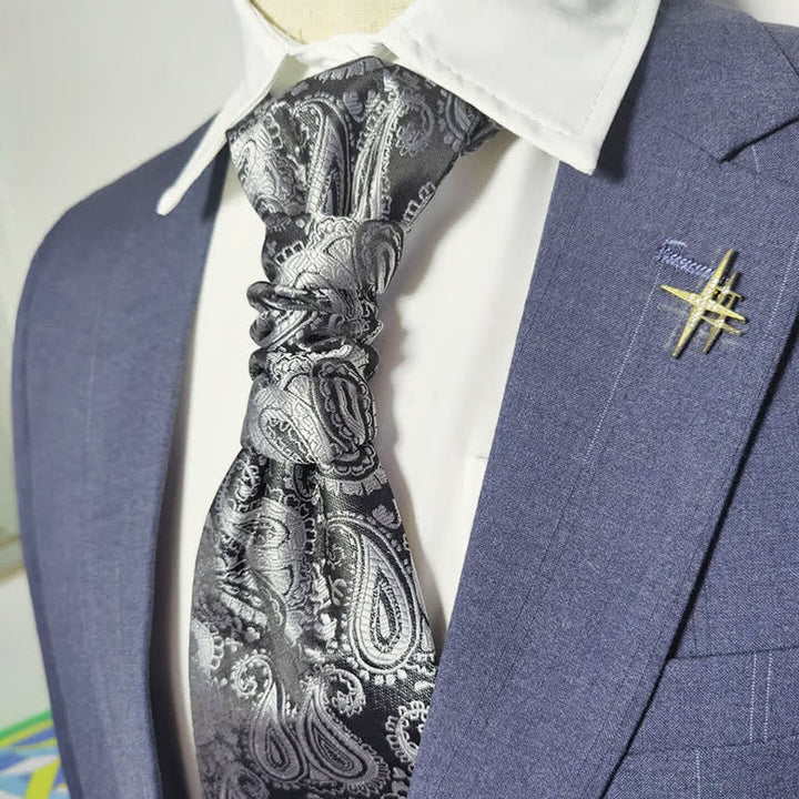 Men's Gentlement Paisley Business Party Pre-Tied Necktie - Dark Gray - image 0
