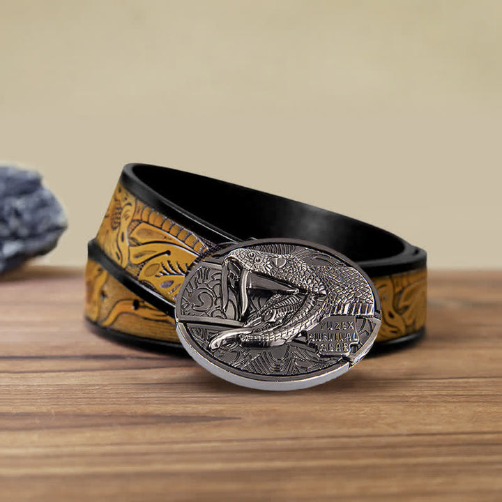 Men's DIY Snake Hidden Folding Knife Leather Belt