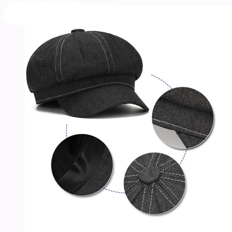 White Line Denim Newsboy Visor Beret Hat - image 8