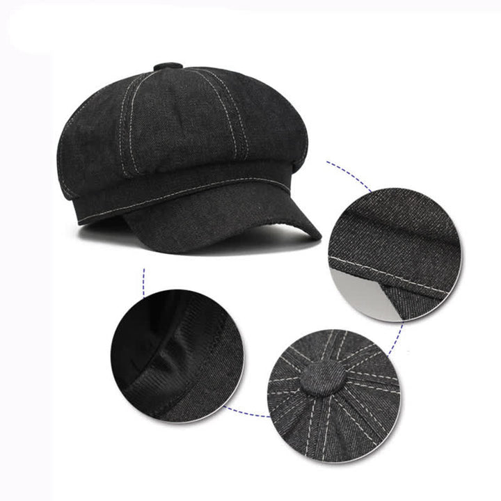White Line Denim Newsboy Visor Beret Hat - image 8