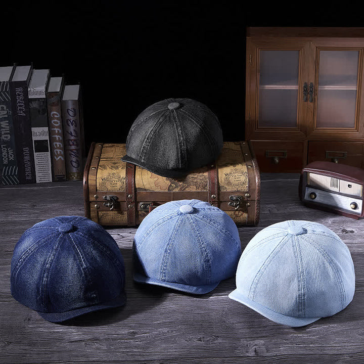 Distressed Vintage Washed Demin Beret Hat - image 8